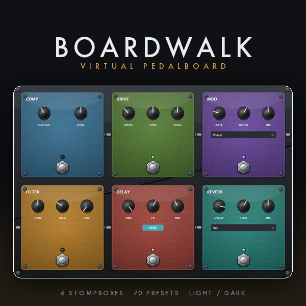 Boardwalk — Virtual pedalboard — six stompboxes on one screen.
